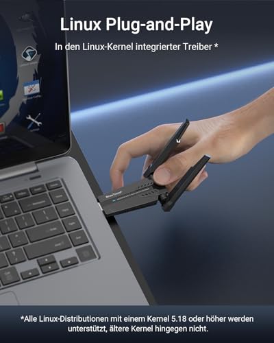 BrosTrend WiFi 6E AXE3000 WLAN Stick Linux Plug & Play for Ubuntu, Fedora, Kali, Mint, Raspberry Pi OS, Manjaro, etc. Tri-Band High Gain USB WLAN Adapter for PC, Compatible with Kernel 5.18 and Newer
