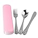 Dovia Stainless Metal Utensil Set, Bear Model, 3-Piece Flatware includes Spoon, Fork, Butter Knife, Colorful Cases (Rose)