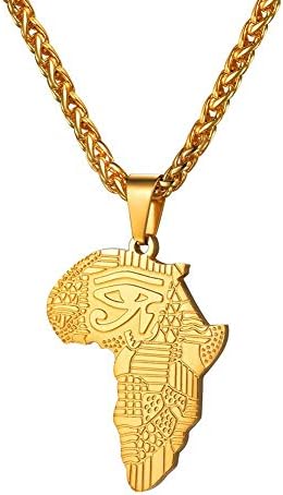 The Eye of Horus Africa Map Pendant Necklace Gold Rose Black Plated Stainless Steel Wedjat Eye Ancient Egypt Jewelry Necklace