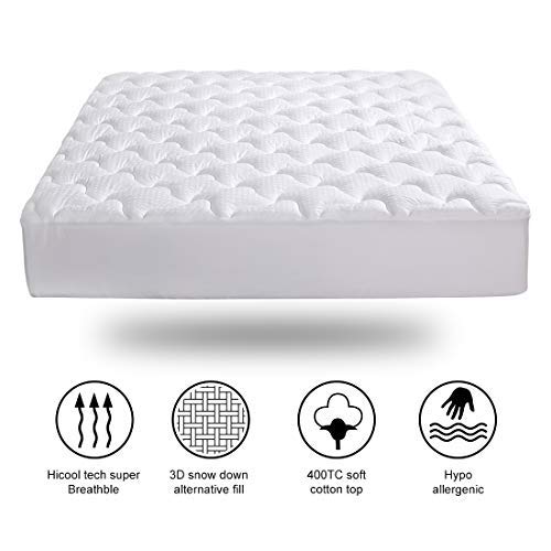 INGALIK Mattress Pad Queen size Fitted Mattress Topper Cotton Top Pillow Top Quilted 8-21Inch Deep Pocket Down Alternative Cooling Mattress Pad Cover - Thumbnail 2
