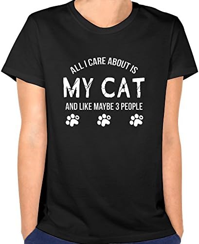 Women ALL I CARE ABOUT IS MY CAT Short-Sleeves Tshirt Black