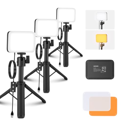 NEEWER Basics 3er Pack LED Videolicht Panel Schreibtischleuchte, Videokonferenz Tischlicht Set mit Desktop Stativ/Filtern für Webcam Computer Zoom Mak