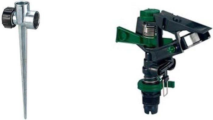 Orbit 1/2 Inch Plastic Impact Sprinkler Head and Zinc Hose Spike Bundle