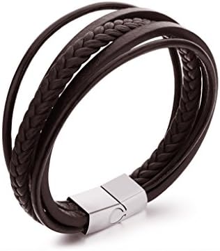 Mens Surfer Leather Bracelet Braided Boy Wristband Wrap Cord Bead Set in Handy Reusable GIiftbag