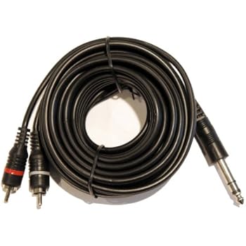 15 Foot Stereo TRS 1/4 Inch 6.3mm Male to 2 X RCA Right Left Red White Patch Y Cable Wire