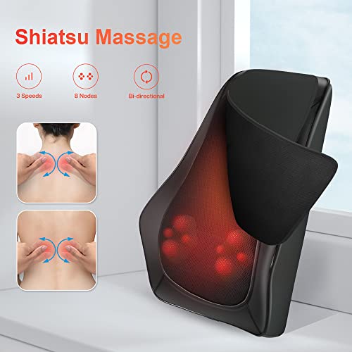 COMFIER Massager, Neck Massager with Heat, Shiatsu Back Massager with 4D Kneading Heads, Massage Cushion for Shoulder, Back, Legs, Gifts for Men and Women