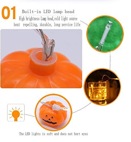 Dream Loom Halloween Lights,Steady/Flashing Pumpkin Lights, 8.2ft 3D Jack-O-Lantern String Light, Halloween Party Decoration (Warm White)