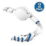 (2 Pack) Multi Charging Cable, KINGBACK Retracrable 4 in 1 Multiple USB Cable Adapter Connector with Type C/Micro USB Port for Cell Phones Tablets and More (Charging Only)