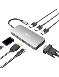 USB C Hub,USB C Adapter for MacBook Pro 2019 2018 2017,USB C to HDMI VGA SD TF Card Reader 3USB 3.0 and USB C Power Pass-Through Port