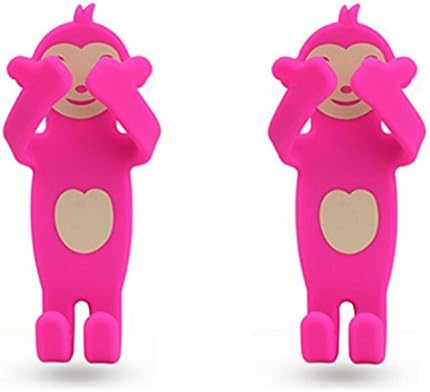 JINGRAN Home Use Silicone Cell Phone Holder Remote Control Holder Wall Outlet Decoration Holder-2 Packs (Pink Monkey)