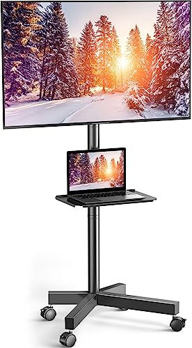 Photo 1 of PERLESMITH Mobile TV Cart with Wheels for 23-60 Inch LCD LED OLED Flat Curved Screen Outdoor TVs Height Adjustable Shelf Floor Stand Holds up to 55lbs Monitor TV Holder with Tray Max VESA 400x400mm