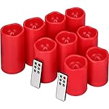 Flameless Candles Red Battery Operated Candles with Remote Timer Set of 4(H4