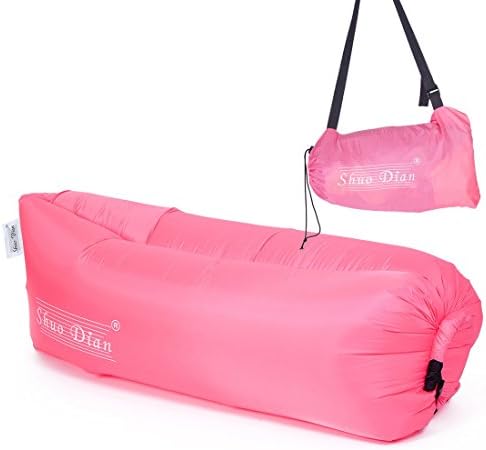 Ganlu Inflatable Sofa Nylon Fabric Lounger Chair Air Compression Outdoor Camping Beach Sleeping Bag Pads Portable Lazy Bed Hangout Couch (dark pink)