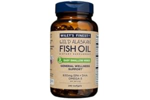 Wiley's Finest Wild Alaskan Fish Oil Easy Swallow Minis - Omega-3 Fish Oil Supplement for Adults and Kids - Double-Strength 630mg EPA and DHA Natural Supplement - 240 Mini Softgels (120 Servings)