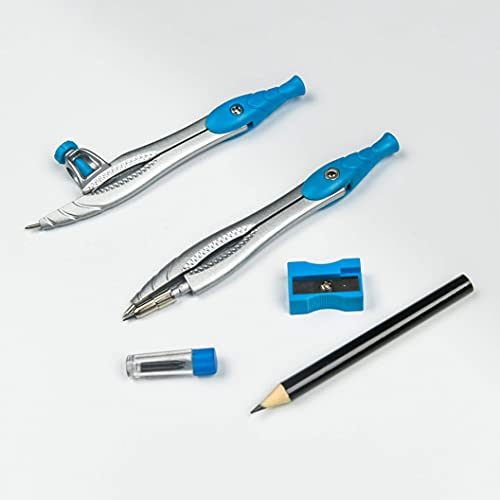 Lifreer Math Compass for Geometry Set,10 Pcs Student Geometry Box Includes Storage Box, Rulers, Protractor, Compass, Eraser, Sharpener, Lead Refills, Pencil for Drafting and Drawings（Blue）