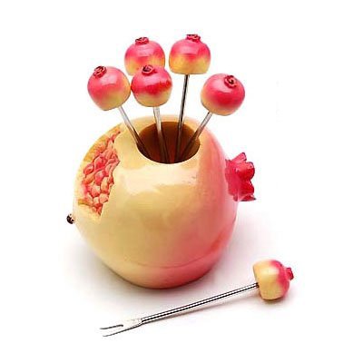 niceeshop(TM) Cute Stainless Steel pomegranate Fruit Forks Set With Base-Bright Red+Light Red