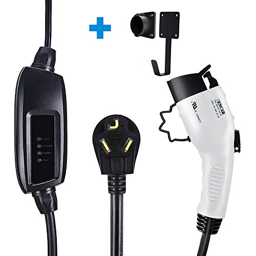 Megear/Zencar Level 2 EV Charger(240V, 16A, 25ft), Portable EVSE Home Electric Vehicle Charging Station Compatible with Chevy Volt, Nissan Leaf, Fiat, Ford Fusion(NEMA 10-30 Plug)