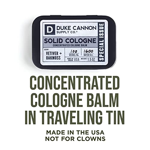 Duke Cannon Supply Co. Solid Cologne for Men Special Issue Vetiver and Oakmoss (Fresh Air, Sandalwood) - Concentrated Balm, Travel-Friendly Tin, 1.5 oz