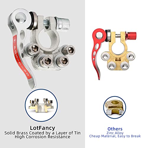 LotFancy Battery Terminal Connectors, Tinned Brass, 2PCS Quick Release