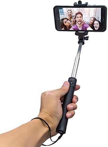 iStage New 2015 selfie stick Ultra Compact Foldable Pro 3-in-1 Wireless Bluetooth Extendable Selfie Stick with built-in Bluetooth Remote Shutter for iPhone 6s, 6s plus, 6, 6 plus, 5S, 5, 4s, 4, 3s, ipod, Samsung Galaxy S6, S5, Android smart phones- Black