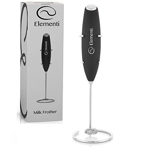 Elementi Original Premier Milk Frother with Stand (Black) | More Powerful High Torque Motor - Make Cappuccinos, Lattes and Bulletproof Coffee