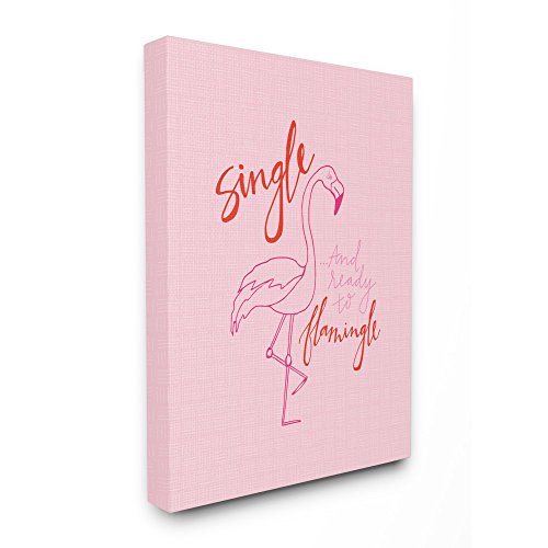 HOME Stupell Industries Hot Pink Single and Ready to Flamingle Flamingo Canvas…