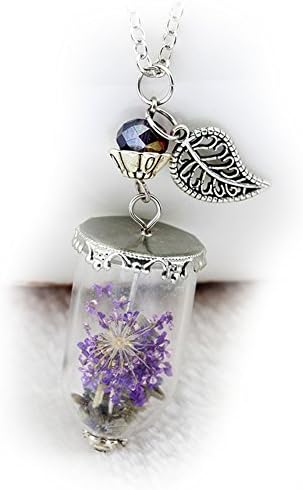 Floral Wish Bottle Pendant Necklace 20"+1.5" Extender (Purple)