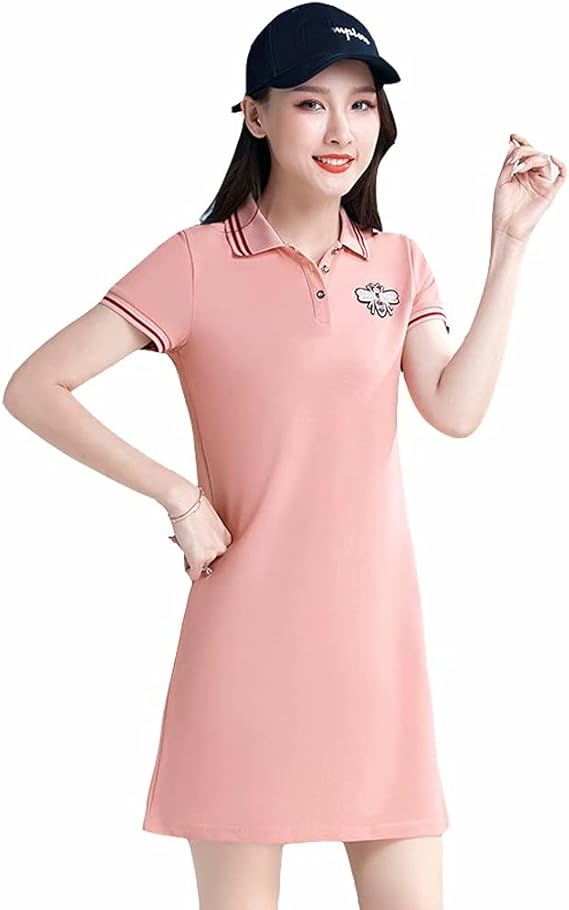 Amazon Tenflow ワンピース ゴルフ レディース テニスウェア スポーツウェア ゴルフウェア 蜜蜂刺繍 半袖ポロシャツ Tシャツ 女性用運動着 ゴルフ用品 通気 吸汗 チュニック ワンピース 通販
