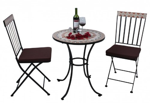 Amazon.de: Balkontischgruppe mit rundem Tisch und 2 Klappstühlen aus