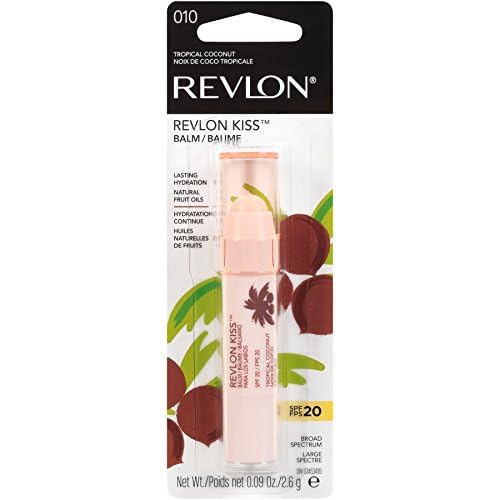 REVLON KISS TINTED LIP BALM WITH SPF 20, HYDRATING, FLAVORED, INFUSED WITH NATURAL FRUIT OILS, 010 TROPICAL COCONUT, 0.09 OZ