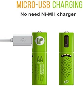 Smartoools PATEN Unique Design Micro USB Rechargeable AA/AAA Battery NiMH with Cables (AA2)