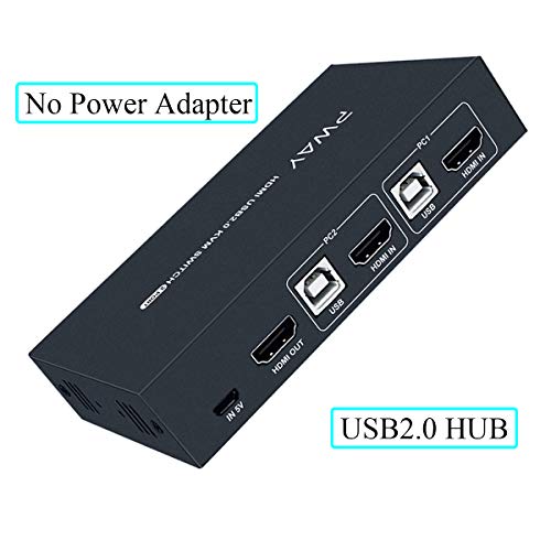 2x1 HDMI KVM Switch 2 Port Box, Ultra HD 4K@30Hz with 2 USB 2.0, No Power Adapter Required, Compatible with Windows Mac Linux, with 2 HDMI and USB Cables