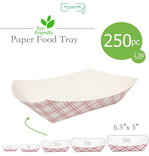 Paper Food Tray, Capacity of 2.5lb, Eco-Friendly Red Plaid Food Trays USA Made, FDA Approved Recyclable & Biodegradable, Convenient for any Event: Party, Camping, Carnival, Catering, BBQ… (250pc)