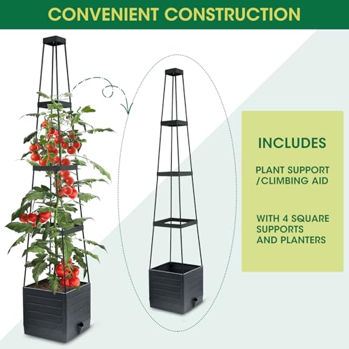 MYMULIKE 2 Pack Raised Garden Bed Planter Box with Trellis, 58” Tomato Cage Planter Raised Garden Bed with Trellis for Climbing Vegetables Plants Tomato Cage w/Self-Watering, Indoor Outdoor Use
