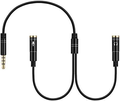 Headset Adapter Splitter for Headphone 3.5mm Jack Cable with Separate Audio/Microphone Plugs, Y Splitter Audio 2 Female to 1 Male for PS4, Xbox One, Laptop, Smartphone, Tablet, Speaker, Microphone
