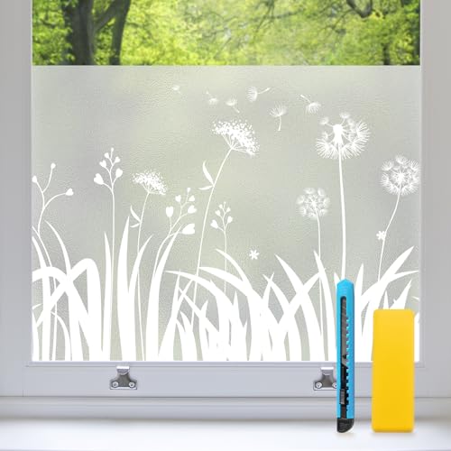 Zindoo Fensterfolie Blickdicht Milchglasfolie Löwenzahn 2 Rollen 105x120cm