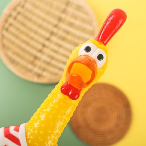 MCPINKY Rubber Chicken Dog Toy, Squeaky Chicken Screaming Chicken Red & White Stripes Prank Novelty Toy for Prank Noise Maker Dog Toy