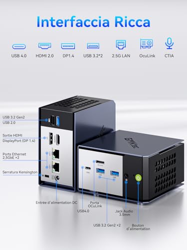 GMKtec K16 Mini PC AMD Ryzen 7 7735HS (8 core/16 thread, 4,75 GHz), Gaming Mini Computer 32 GB RAM LPDDR5 6400 MT/s + SSD da 1 TB, Doppia NIC LAN 2,5 GbE, Oculink, USB4, HDMI, USB-C