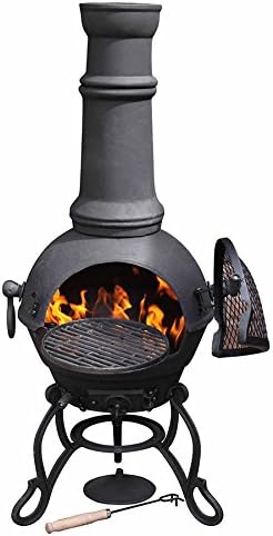 Gardeco Toledo Cast Iron Chimney BBQ Cooker Black 41.5x41.5x115cm Fire Pit