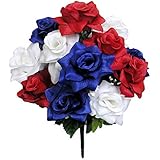 Admired By Nature GPB293-RD/WT/BL 12 Stems Veined Satin Bush, RD/WT/BL_Rose, Piece