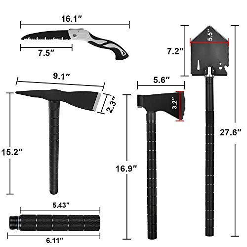 FullLit Survival Shovel, OffRoading Tool Kit, Tactical Folding Shovel
