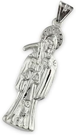 Unisex Solid 925 Sterling Silver Santa Muerte Grim Reaper 40mm Pendant 40