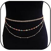 Colorful Rhinestone Waist Chain for Women Boho Bikini Belly Chain Adjustable Layered Pearl Butterfly Waterproof Beaded Body Chain Summer Beach Mermaid Body Jewelry Accessories