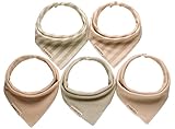 Habbies Baby Naturally Colored Organic Cotton Drool Reversible Triangle Bibs, Unisex 5-Pack Baby Gift Set (Naturally Colored)