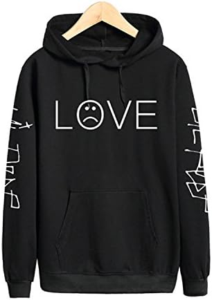 Albina Collins Love Sweatshirt Men Women Casual Pullover Hip Hop Rapper Hoodies Sad Face Boys Hoody Black XXL