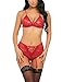 ADOME Women Christmas Lingerie Set Lace Teddy Strap Babydoll Bodysuit with Garter Belts Santa Outfits