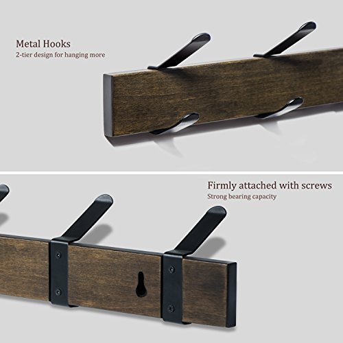 RooLee Coat Hooks Coat Rack Wall Mounted Wall Hooks Hanger Heavy Duty Clothes Hook Rail with 5 Metal Hooks - Thumbnail 5