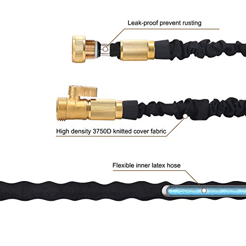 LETIME 75ft Expandable Water Hose Set Retractable Garden Hose Flexible Hose Storage 3/4" Brass Valve 8 Function Hose Nozzle
