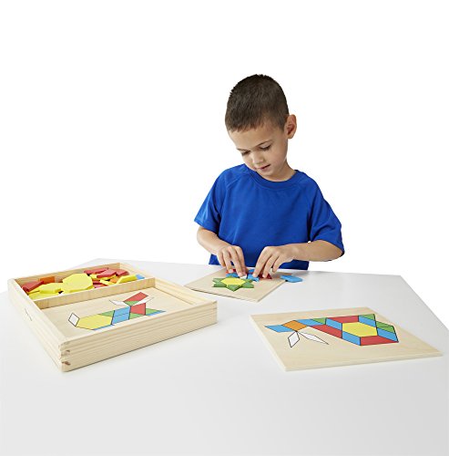 Melissa & Doug Pattern Blocks and Boards - Classic Toy With 120 Solid Wood Shapes and 5 Double-Sided Panels