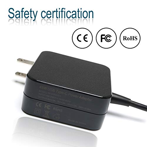 45W USB Type-C AC Adapter Laptop Wall Charger Replacement for HP Spectre x360 13 HP Pavillion X2; Lenovo ThinkPad X1 Carbon 2017 Yoga 910 720 13"; ASUS ZenBook 3 UX390 Power Supply Cord Plug